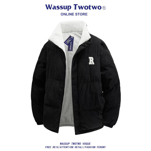 WASSUP TWO TWO羽绒棉服外套宽松棉袄加绒加厚棉衣男款防寒面包服