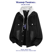 夹克衫 WASSUP 新款 休闲工装 TWO TWO宽松连帽假两件牛仔外套男秋季
