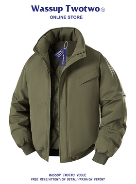 WASSUP TWO TWO美式潮牌飞行员夹棉棉衣2025冬季情侣保暖棉服外套