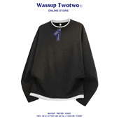 秋冬季 WASSUP 休闲纯色卫衣 复古圆领绵羊绒打底衫 男士 TWO TWO美式