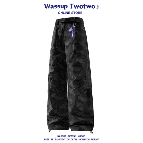 WASSUP TWO TWO迷彩防泼水休闲裤男秋季新款潮牌垂感工装直筒裤子