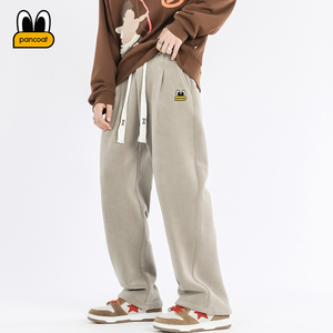 PANCOAT470g双面摇粒绒潮牌休闲裤情侣宽松春秋加绒重磅男生长裤