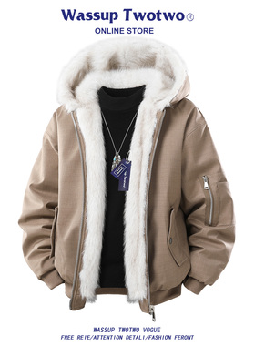 WASSUP TWO TWO潮牌美式座山雕棉服男款秋冬季双面穿加厚棉袄外套