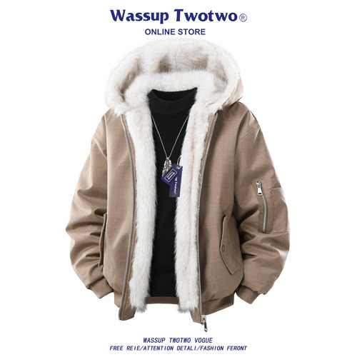 WASSUP TWO TWO潮牌美式座山雕棉服男款秋冬季双面穿加厚棉袄外套