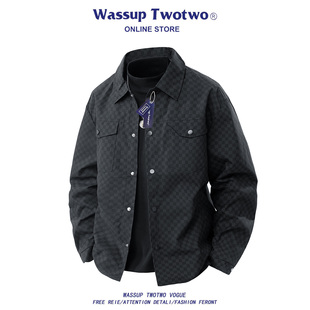 TWO 高级感工装 TWO美式 秋冬季 夹克 复古棋盘格翻领外套男士 WASSUP