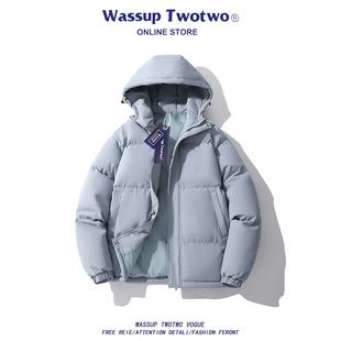 连帽棉衣外套情侣宽松面包服 TWO羽绒棉服袄子男秋冬季 WASSUP TWO