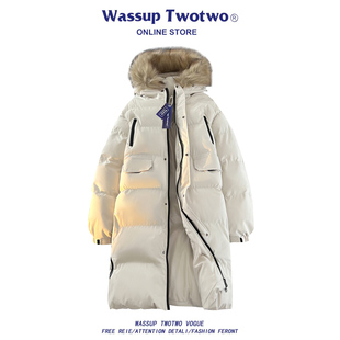 TWO 冬季 TWO美式 连帽羽绒棉服男款 痞帅保暖棉衣 高级感长款 WASSUP