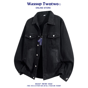 潮牌街头宽松美式 WASSUP 2025新款 TWO牛仔外套男秋季 休闲夹克 TWO