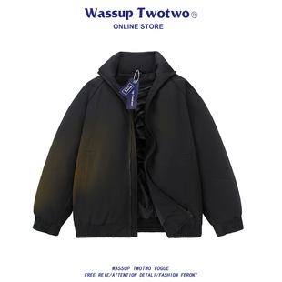 立领飞行员夹克秋冬加厚保暖宽松羽绒棉服外套 TWO美式 WASSUP TWO