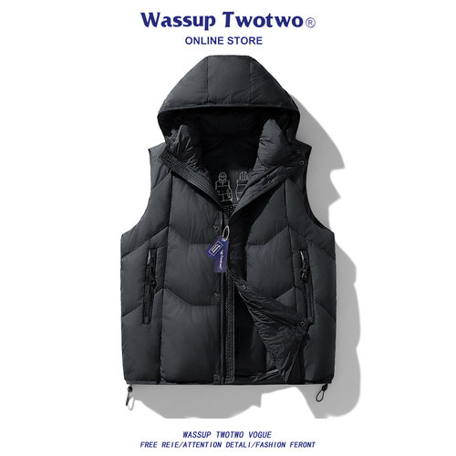WASSUP TWO TWO冬季鸭绒加厚羽绒马甲男女款复古潮牌保暖羽绒背心