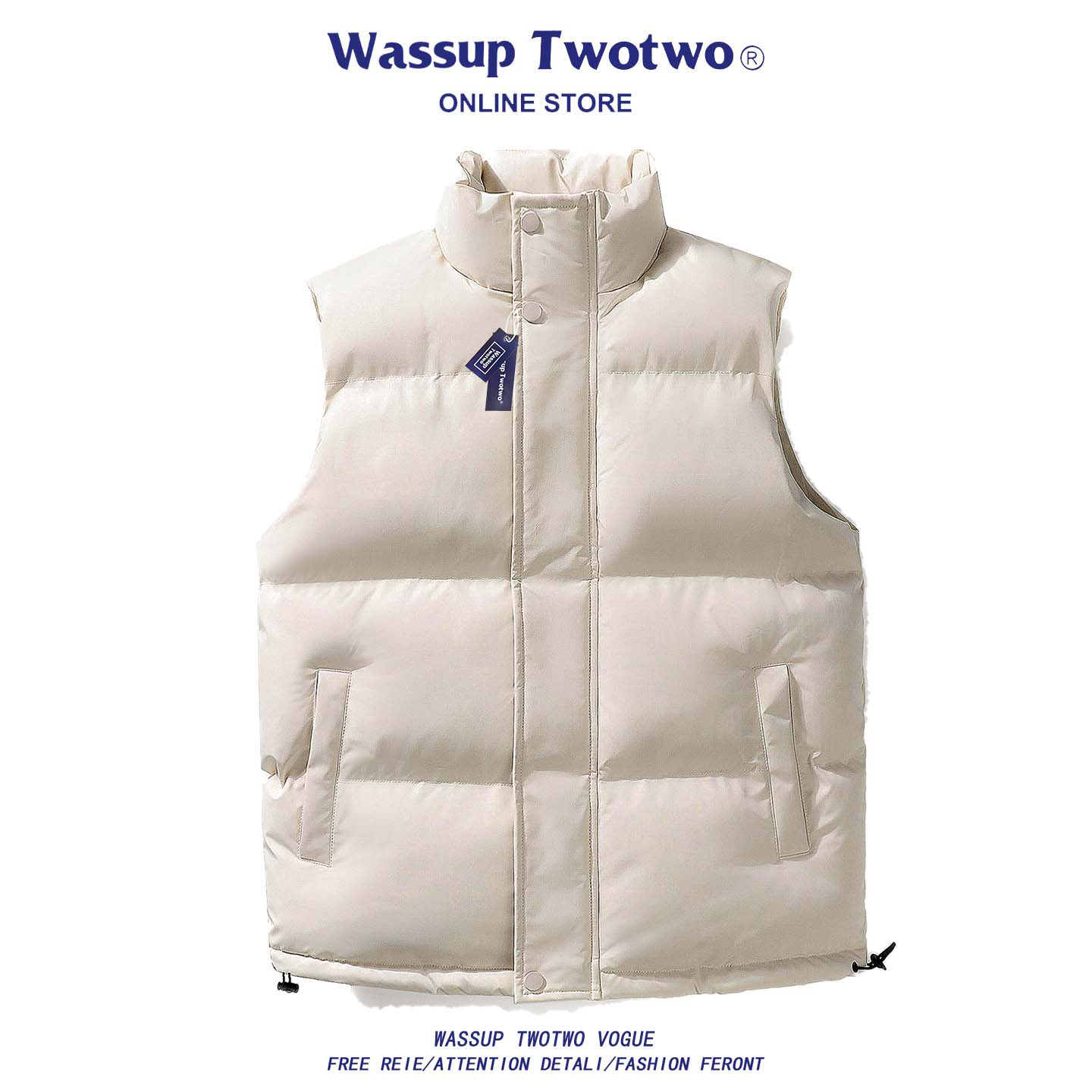 WASSUP TWO TWO男生立领棉衣马甲秋冬纯色简约百搭工装百搭外套潮