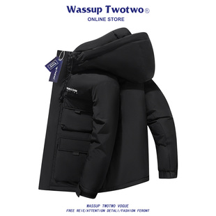 TWO 连帽情侣款 TWO羽绒服男女款 短款 外套男潮 户外运动工装 WASSUP