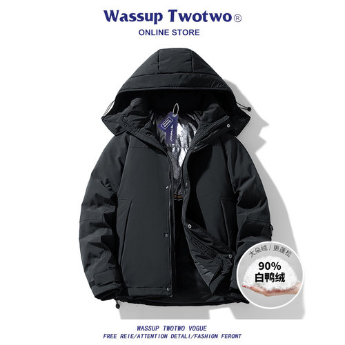 WASSUP TWO TWO美式潮流石墨烯白鸭绒羽绒服男士冬季保暖连帽外套
