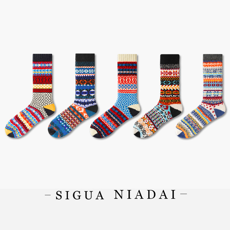 秋冬季加厚纯棉长筒中筒袜