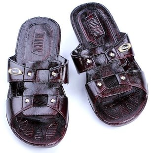 爸爸台湾室内漆皮平底凉拖 经典 21CENTURY男士 胶油拖中年老人拖鞋