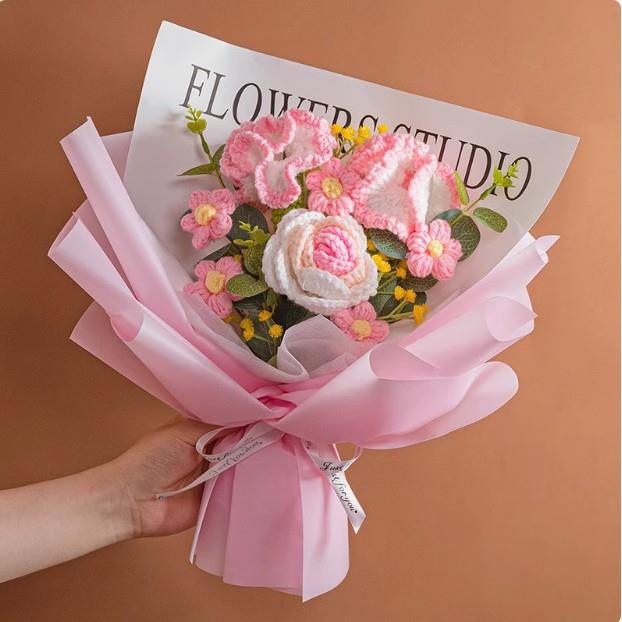 生日礼物康乃馨针织毛线花束手工编织成品玫瑰永生花仿真花