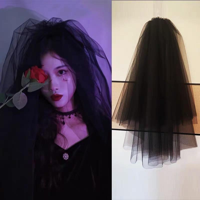 复古万圣节头饰黑色头纱网纱硬纱哥特暗黑派对cos写真拍照摄影女