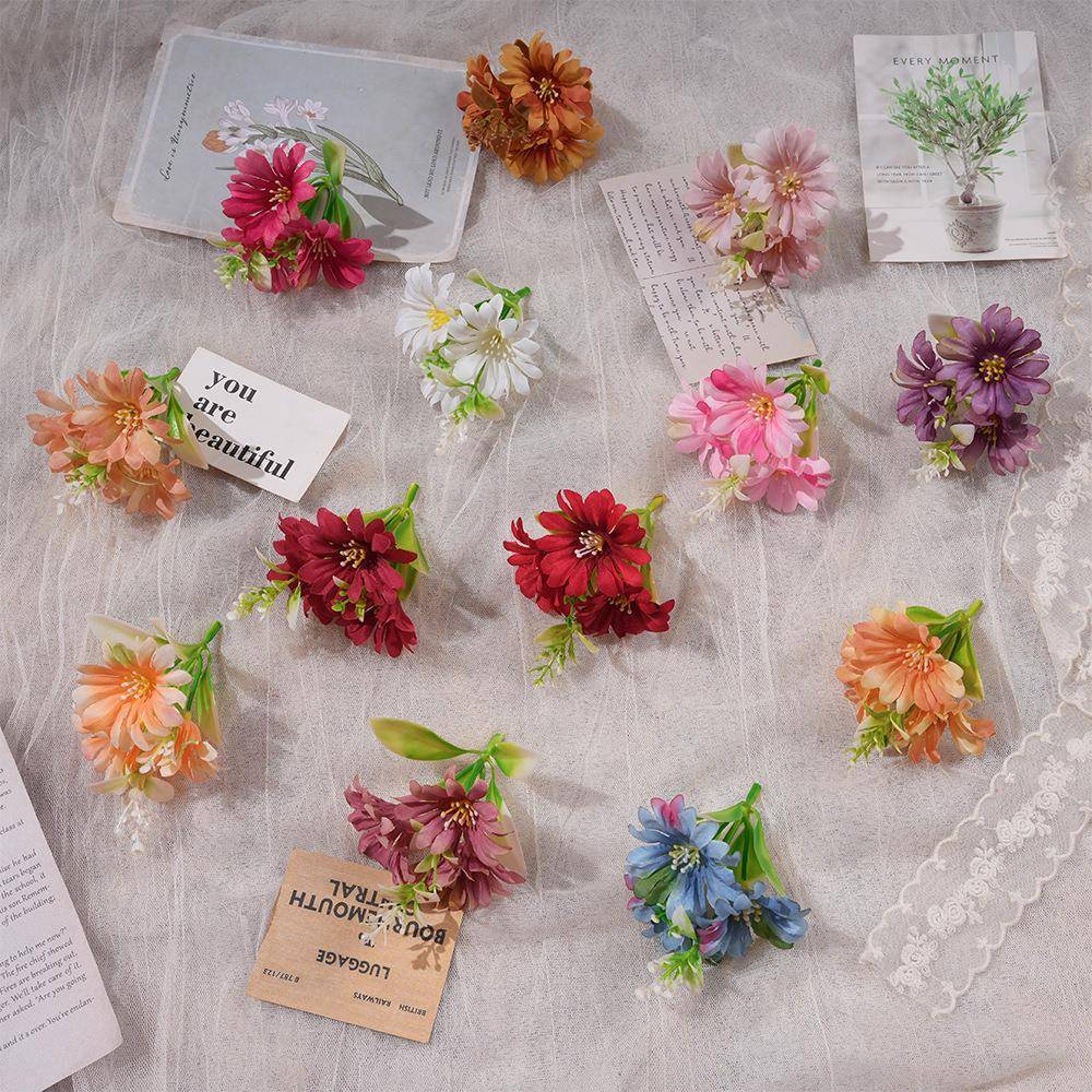3朵小雏菊花头仿真水草配件簪花假花DIY发饰服装绢花家居摄影装饰
