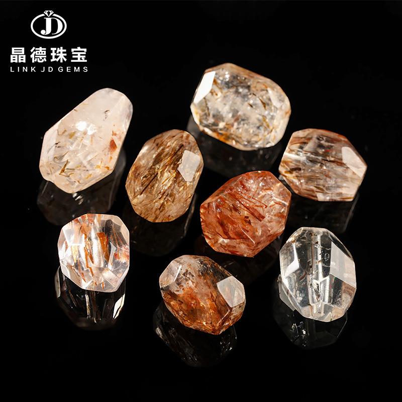 晶德珠宝 7A天然黑金超七随形散珠通孔不规则原石DIY配件饰品