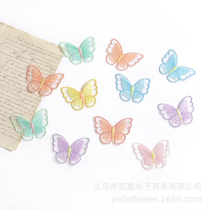 ins超仙刺绣立体蝴蝶花片 透明网纱蝴蝶贴片 DIY手工发夹饰品