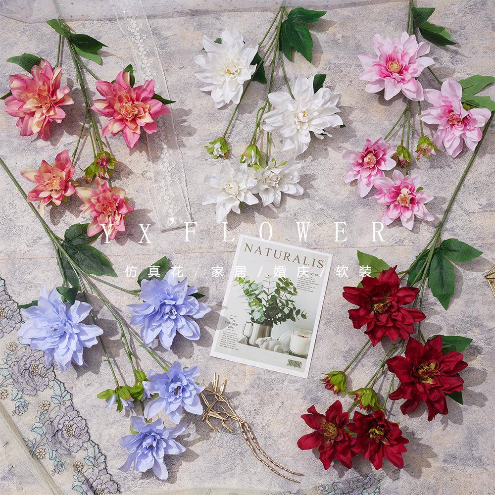 新款仿真花6头大丽花婚庆婚礼堂软装背景装饰 家居客厅摆件外贸花