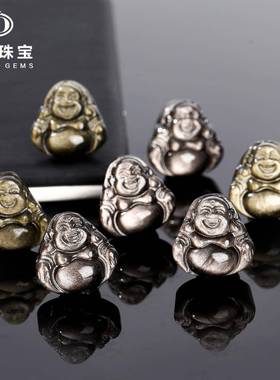 晶德珠宝 天然银曜石佛公吊坠雕刻件 diy饰品配件金曜石挂件