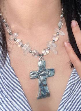 欧美风十字架吊坠项链女冷淡风个性设计锁骨链甜酷风时尚百搭项饰