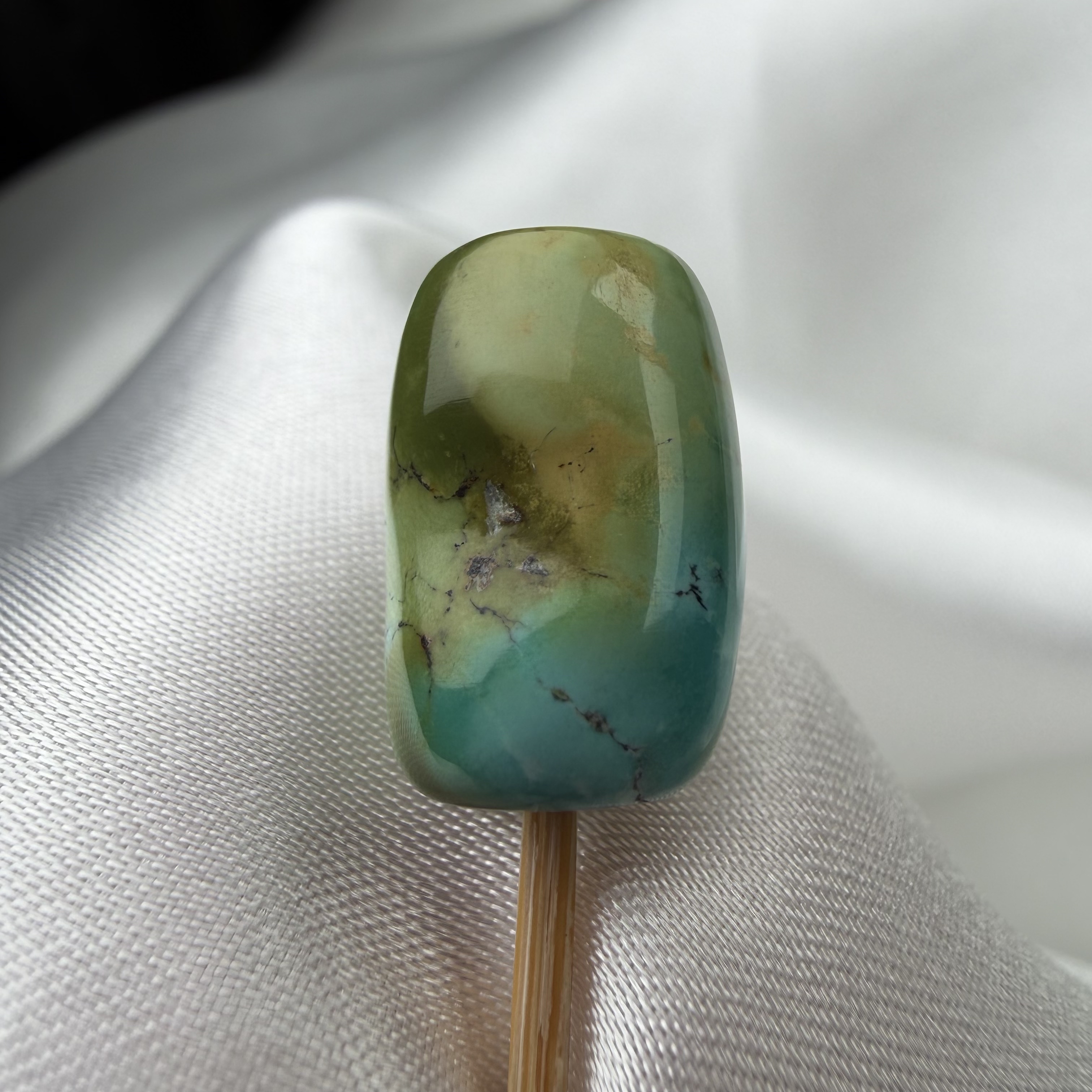 绿松石三彩水波纹随形桶珠10.8mm长15.7湖北原矿瓷釉级唐三彩配饰