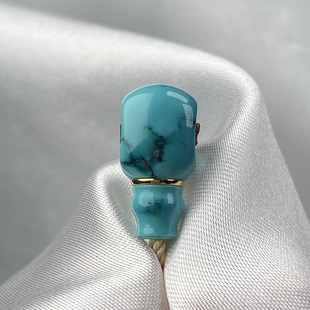 绿松石水草纹金腰带分体三通对孔8.6mm厚9长17.7佛头18k金圈佛头