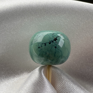 湖北天然原矿瓷釉级绿松石水草纹网花老型直径13.5mm高11mm顶珠