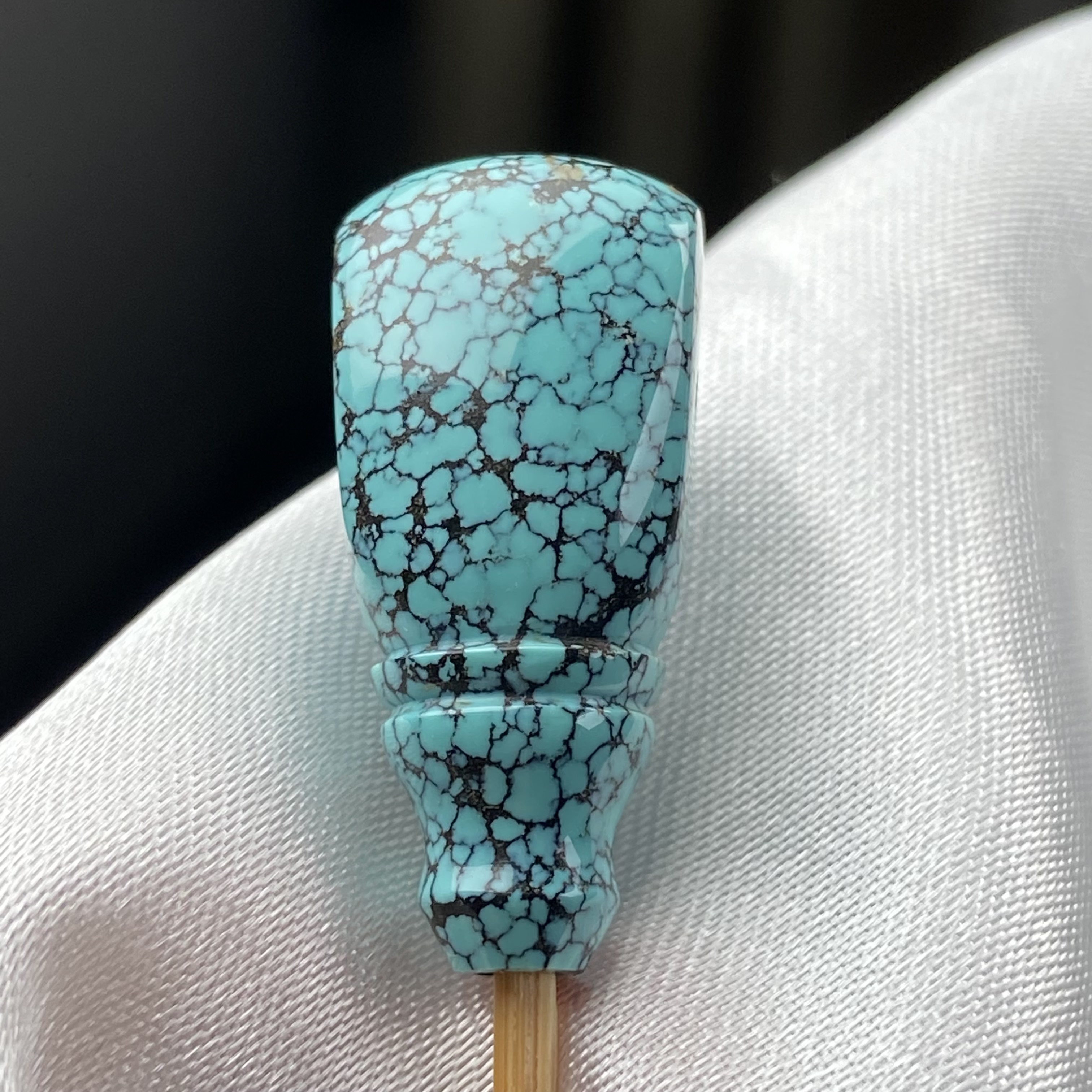 绿松石三通对孔10.8mm湖北天然原矿瓷釉级乌兰花网花佛头108配饰