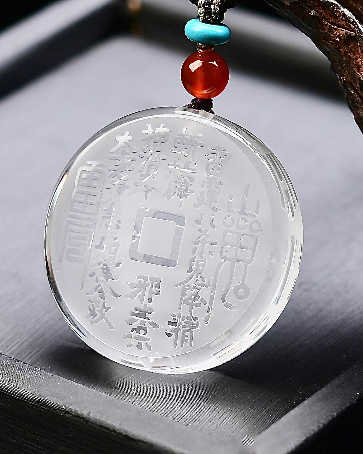 天然白水晶山鬼花钱吊坠太极八卦复古民族风情侣男挂件饰品
