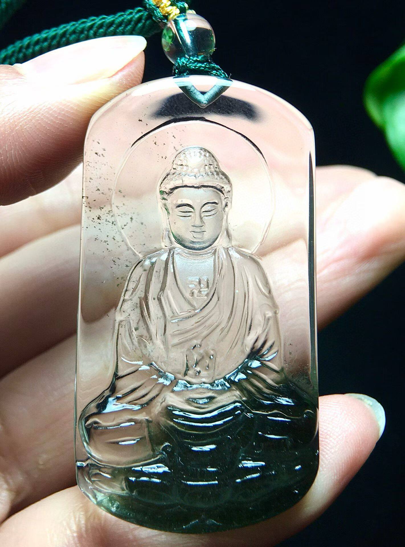 天然绿幽灵吊坠大日如来佛牌吊坠毛衣链项链属羊猴本命佛