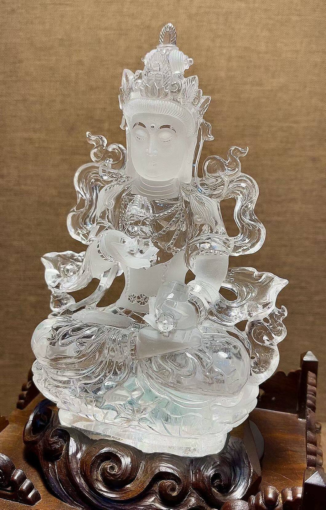 天然白水晶金刚萨埵摆件佛像金刚萨垛家居客厅办公室桌面装饰品