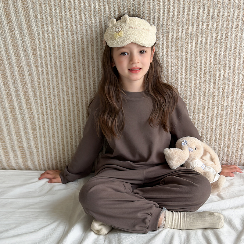 依依妈儿童双面绒感家居服套装女童舒适亲肤睡衣宝宝加厚秋衣秋裤
