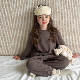 依依妈儿童双面绒感家居服套装女童舒适亲肤睡衣宝宝加厚秋衣秋裤