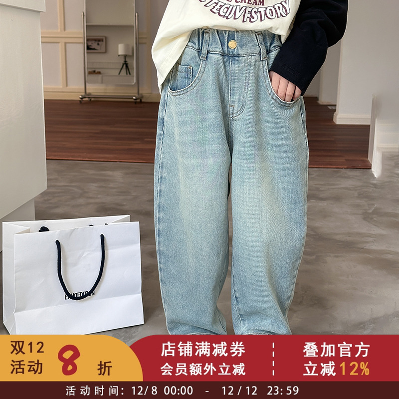 女童宝宝洋气舒适赛络纺水洗做旧牛仔裤2025春秋新款裤子儿童长裤