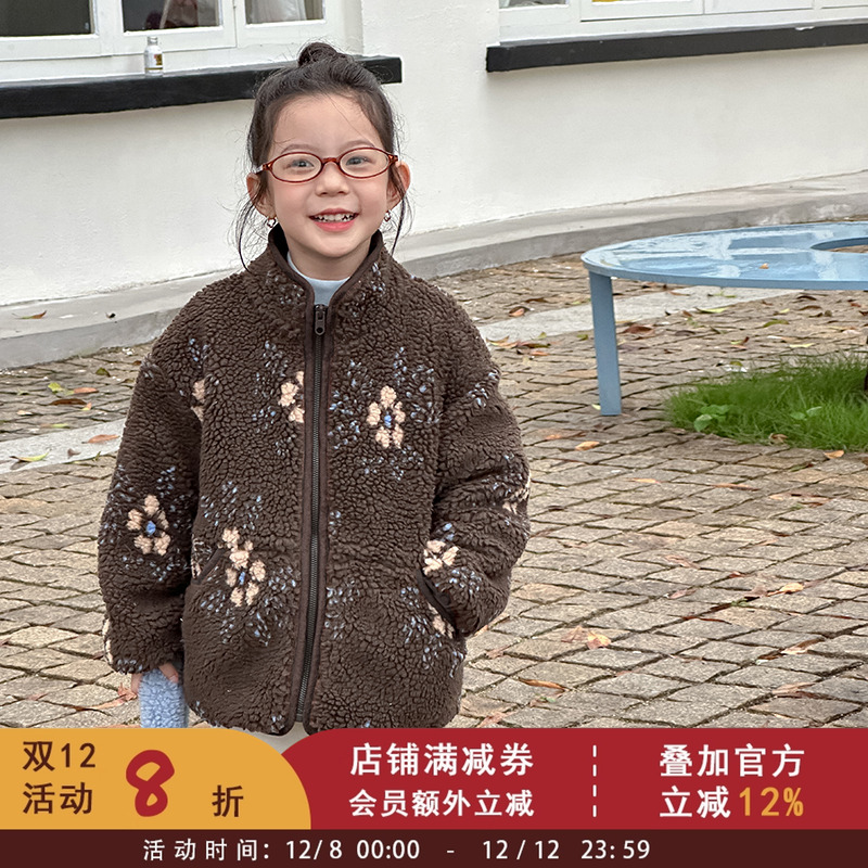 依依妈女童冬装韩版宽松休闲羊羔毛外套中大儿童加厚夹棉保暖上衣