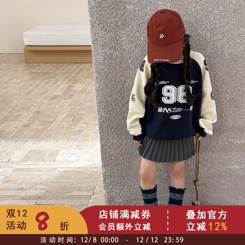 2025秋装女童韩版美式字母拼色卫衣中大儿童休闲百搭运动风上衣潮