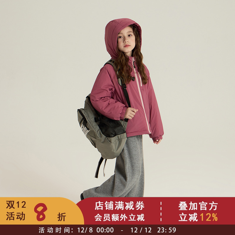 依依妈中大女童韩版棉服连帽外套2025冬装儿童夹棉保暖防风冲锋衣