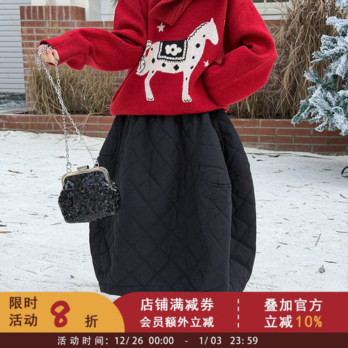 依依妈女童韩版茧型个性半身裙儿童冬季夹棉加厚保暖中长款短裙潮