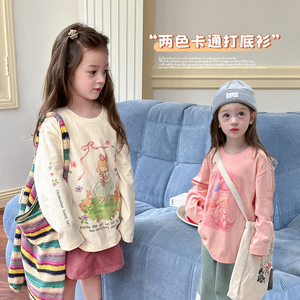 儿童2025春秋卡通打底衫女童宝宝韩版休闲字母长袖个性长袖T恤潮