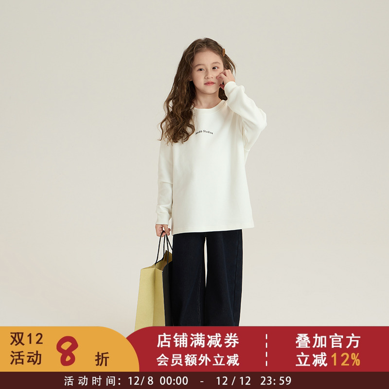 依依妈中大女童冬装韩版字母长袖T恤儿童宽松百搭打底衫加厚上衣