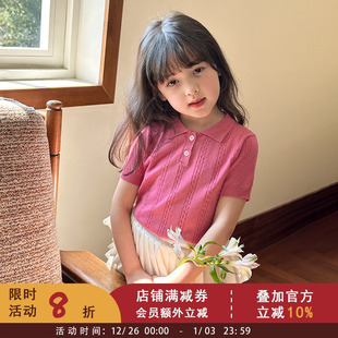 儿童夏季 翻领针织POLO衫 中大童甜美针织绞花上衣 洋气短袖 女童韩版