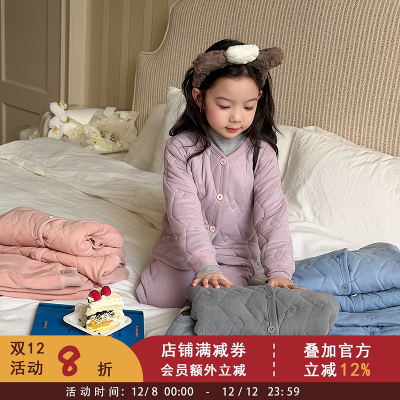 【羊毛聚热抗寒-20°C】儿童校服神器女童三层加厚保暖棉袄棉裤冬