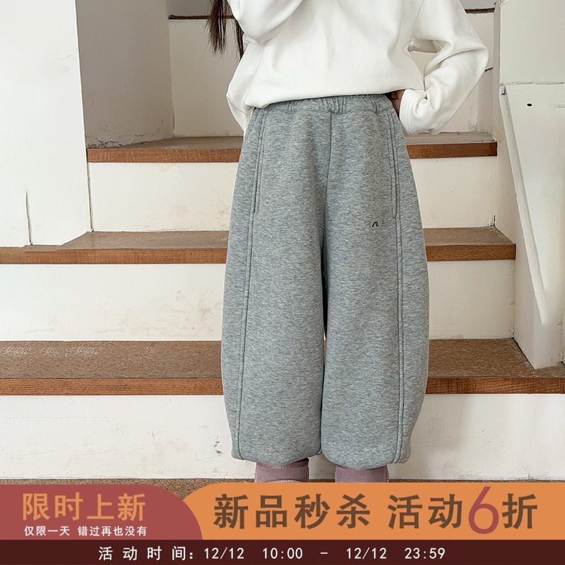 双12【上新当天6折】女童冬季加厚加绒保暖裤子儿童束脚休闲卫裤