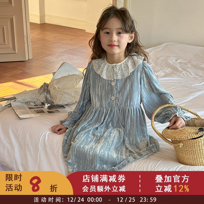 清仓 春季新款中大童裙子女童法式公主小礼服裙儿童洋气亮光丝绒