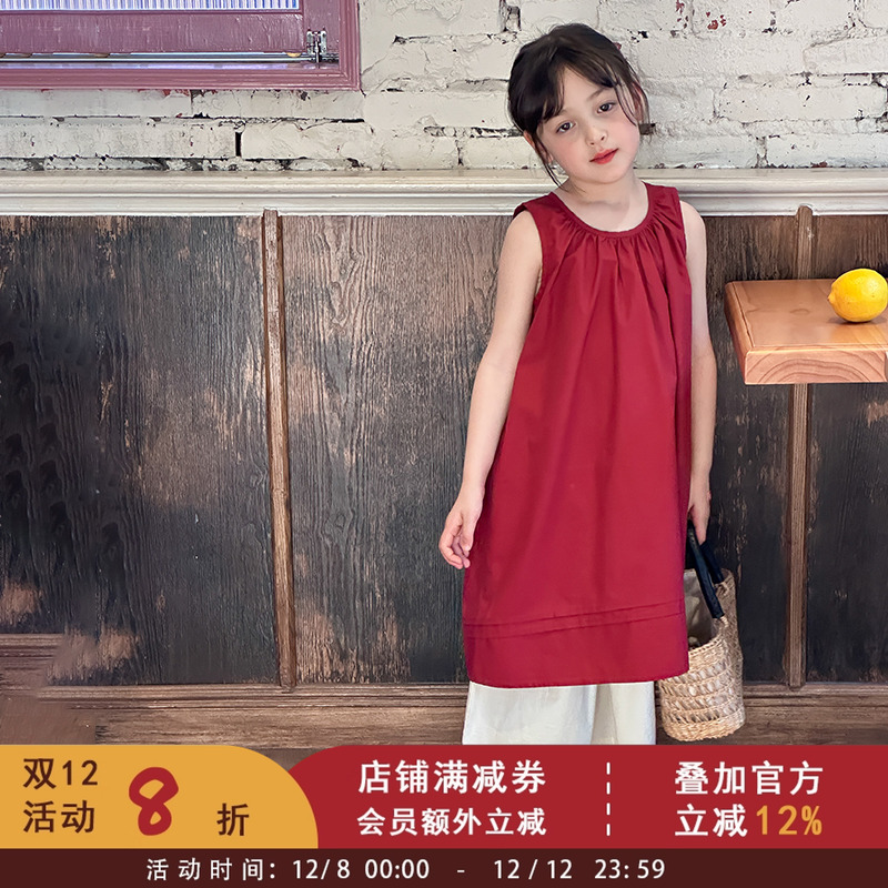 依依妈中大儿童无袖公主背心裙女童棉布裙子夏季洋气红色连衣裙潮