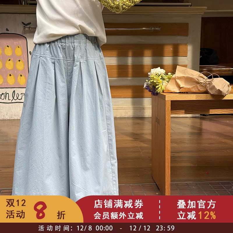 依依妈夏季儿童休闲度假风阔腿裤女童宝宝时髦宽松洋气压褶裤子潮