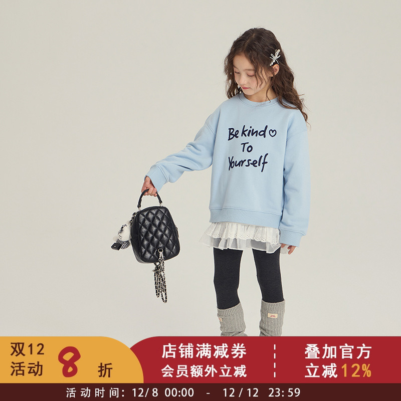 女童秋装新款宽松休闲套头衫中大童上衣儿童韩版洋气圆领字母卫衣